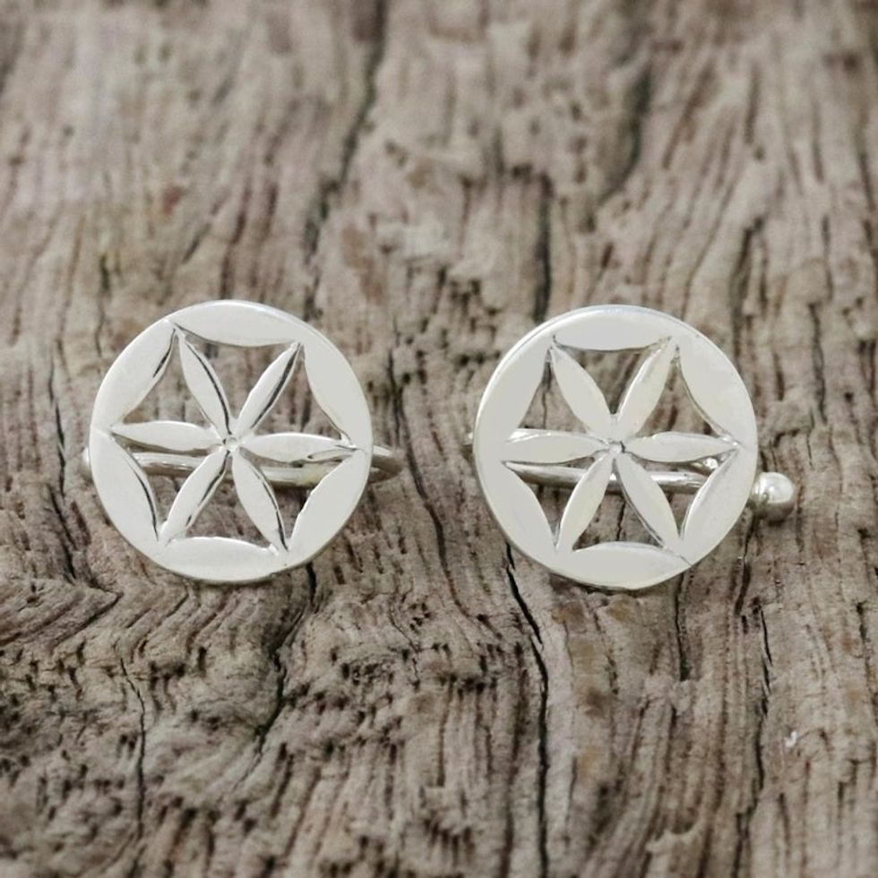 Sterling Silver Star-Shaped Circular Ear Cuffs from Thailand 'Star Petals'