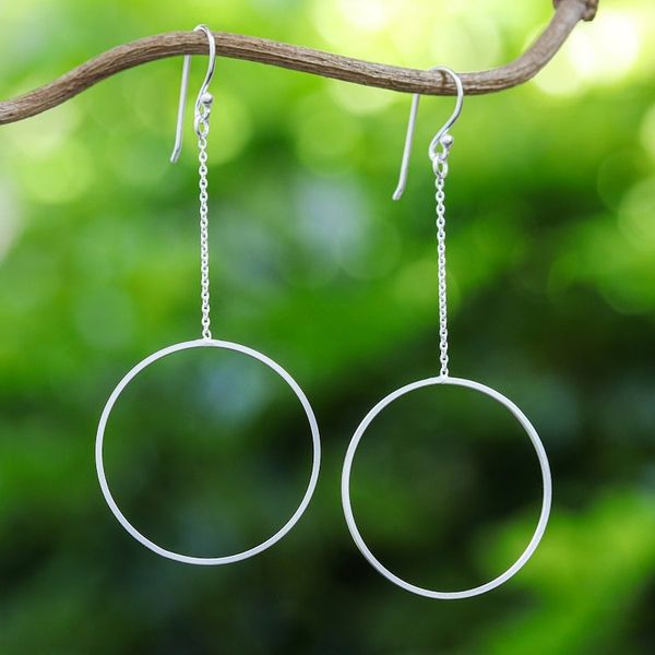 Alternate image for Thai Matte Finish Sterling Silver Circle Dangle Earrings Breezy Circle