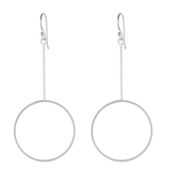 Alternate image for Thai Matte Finish Sterling Silver Circle Dangle Earrings Breezy Circle
