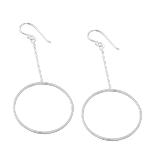 Alternate image for Thai Matte Finish Sterling Silver Circle Dangle Earrings Breezy Circle
