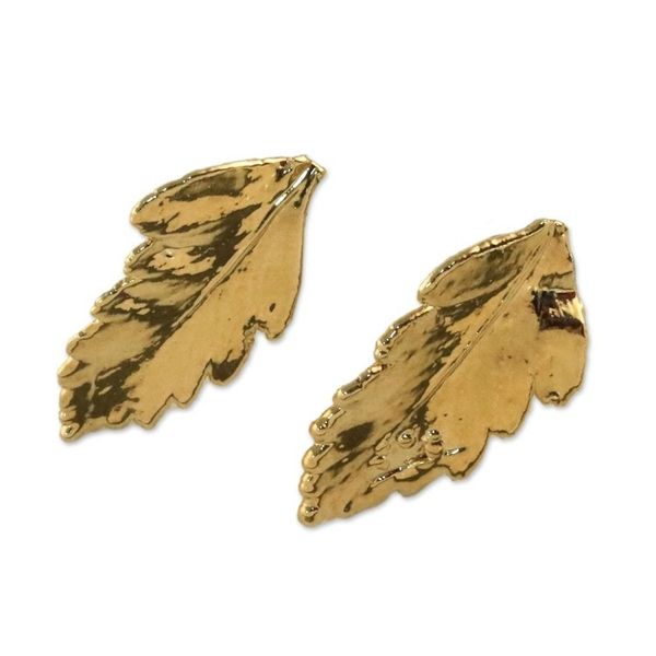 Alternate image for Gold Plated Natural Davallia Leaf Earrings from Thailand Shining Fern