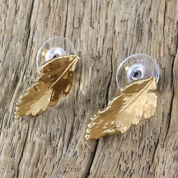 Alternate image for Gold Plated Natural Davallia Leaf Earrings from Thailand Shining Fern