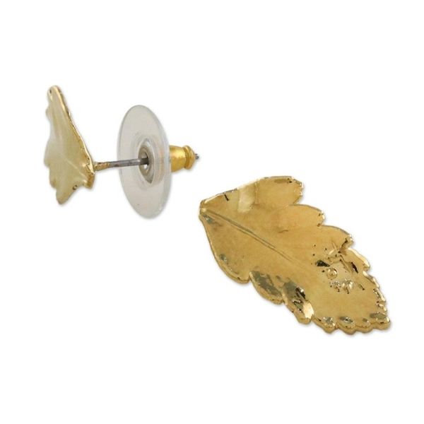 Alternate image for Gold Plated Natural Davallia Leaf Earrings from Thailand Shining Fern