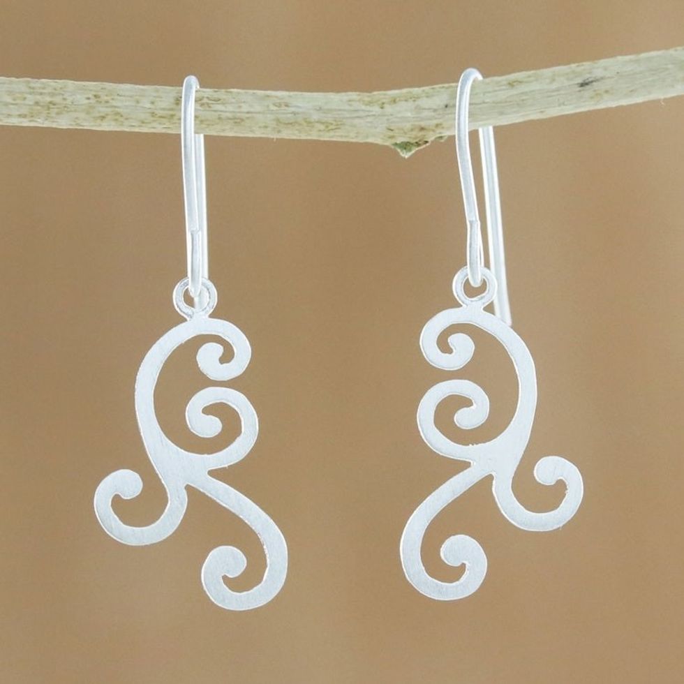 Swirl Motif Sterling Silver Dangle Earrings from Thailand 'Swirls of Nature'