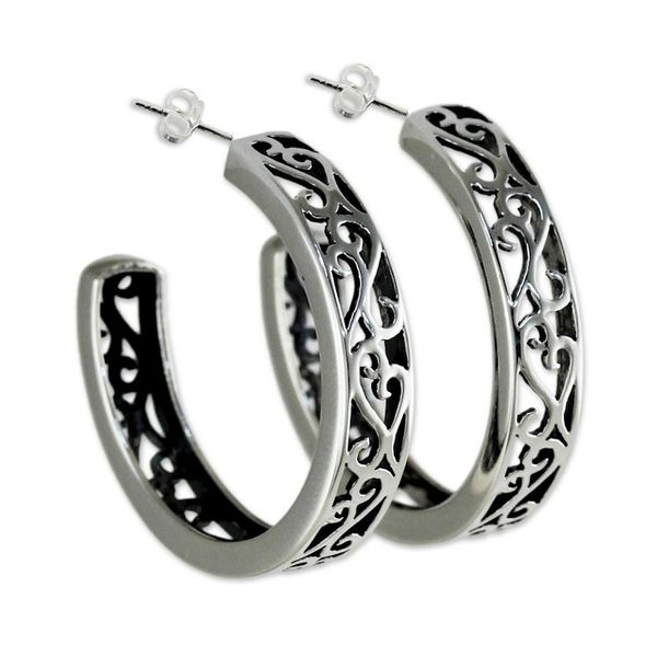 Alternate image for Elegant 925 Sterling Silver Half-Hoop Earrings from Thailand Spiral Balustrade
