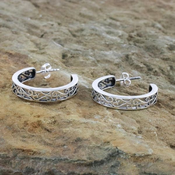 Alternate image for Elegant 925 Sterling Silver Half-Hoop Earrings from Thailand Spiral Balustrade
