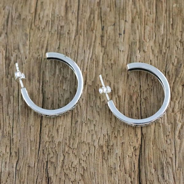 Alternate image for Elegant 925 Sterling Silver Half-Hoop Earrings from Thailand Spiral Balustrade
