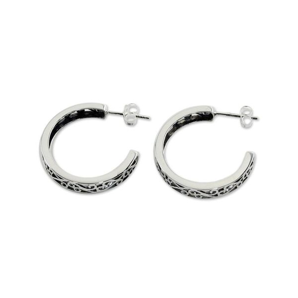 Alternate image for Elegant 925 Sterling Silver Half-Hoop Earrings from Thailand Spiral Balustrade