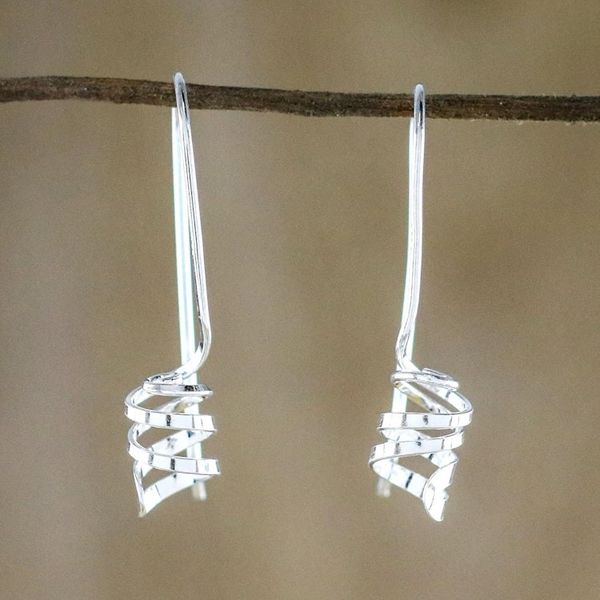 Alternate image for Sterling Silver Spiral Drop Earrings from Thailand Cheerful Spirals
