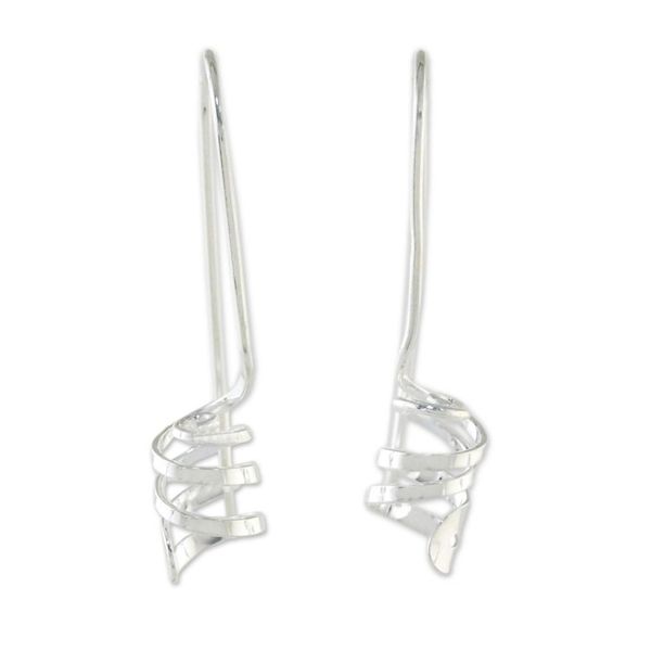 Alternate image for Sterling Silver Spiral Drop Earrings from Thailand Cheerful Spirals