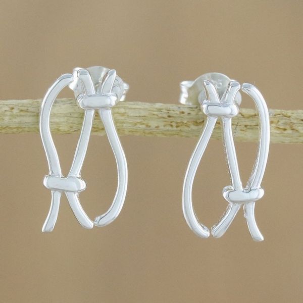Alternate image for 925 Sterling Silver Rope Knots Earrings with Posts Elegant Rope Knots