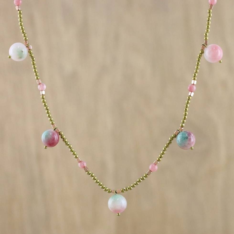 Quartz Beaded Necklace from Thailand 'Fresh Blossoms'