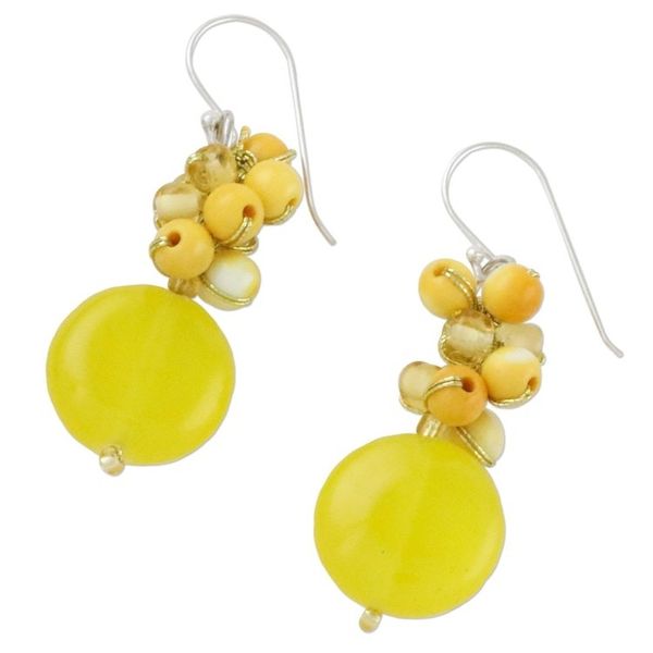 Alternate image for Quartz and Glass Bead Dangle Earrings from Thailand Fun Circles in Yellow