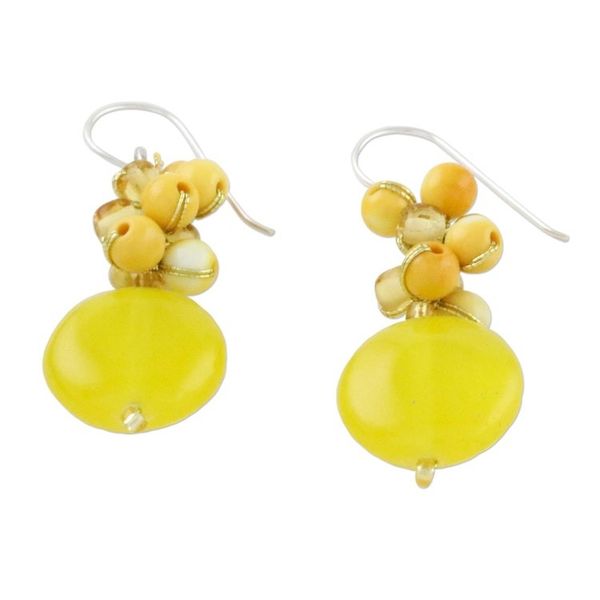 Alternate image for Quartz and Glass Bead Dangle Earrings from Thailand Fun Circles in Yellow
