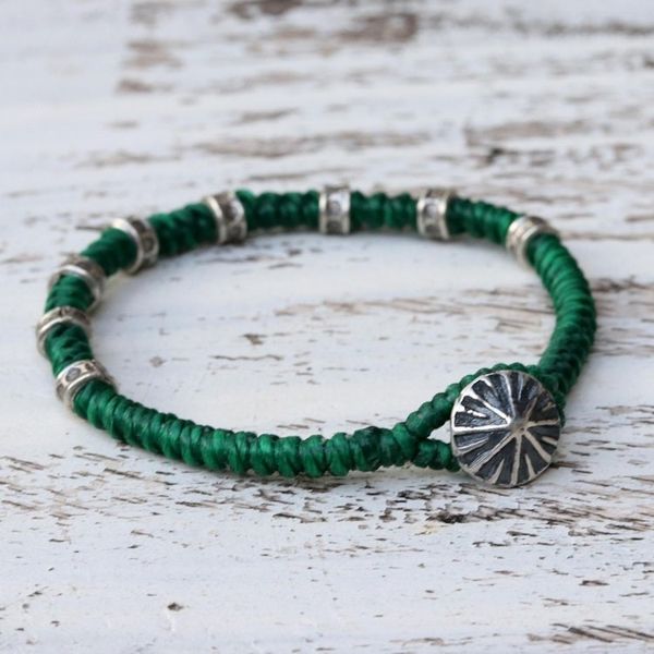 Alternate image for Wristband Bracelet with Karen Silver in Green from Thailand Good Living in Green