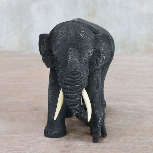 Alternate image for Teak Wood Elephant Statuette from Thailand Heading Home