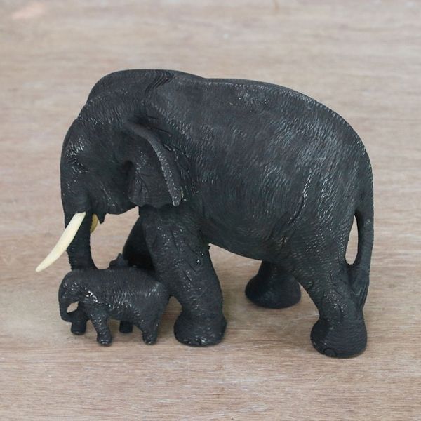 Alternate image for Teak Wood Elephant Statuette from Thailand Heading Home