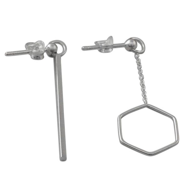 Alternate image for Artisan Handmade 925 Sterling Silver Earrings Hexagon Chain Icy Holiday
