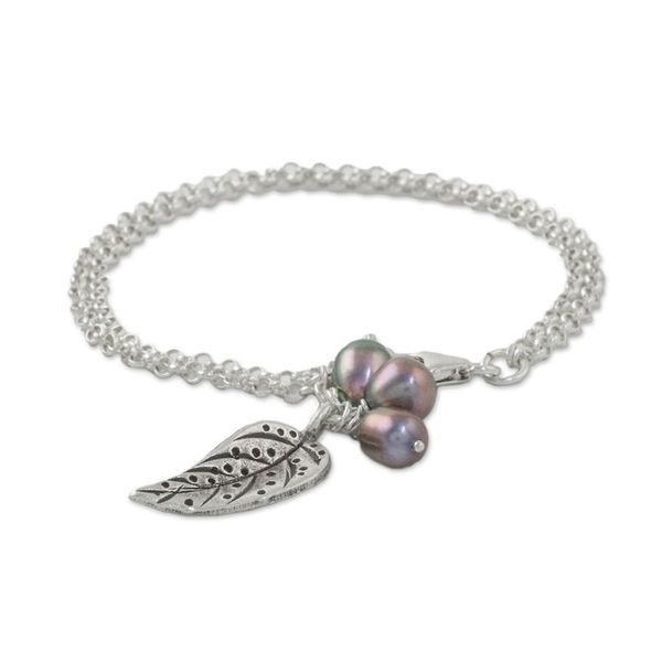 Alternate image for Cultured Pearl Leaf Bracelet in Grey from Thailand Lively Leaf in Grey