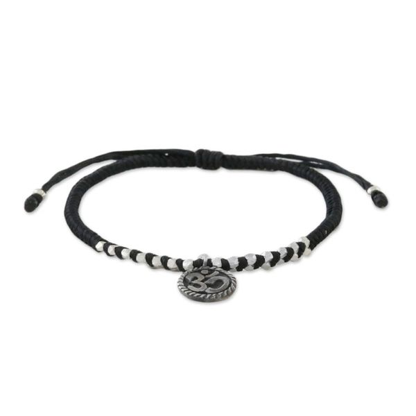 Alternate image for Black Cord Bracelet with 950 Silver Om Charm Ancient Om in Black