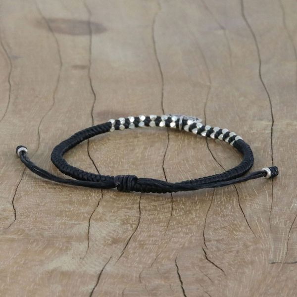 Alternate image for Black Cord Bracelet with 950 Silver Om Charm Ancient Om in Black
