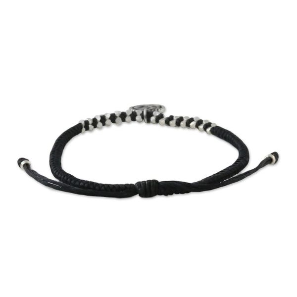 Alternate image for Black Cord Bracelet with 950 Silver Om Charm Ancient Om in Black