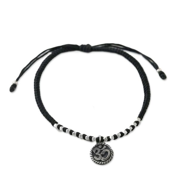 Alternate image for Black Cord Bracelet with 950 Silver Om Charm Ancient Om in Black