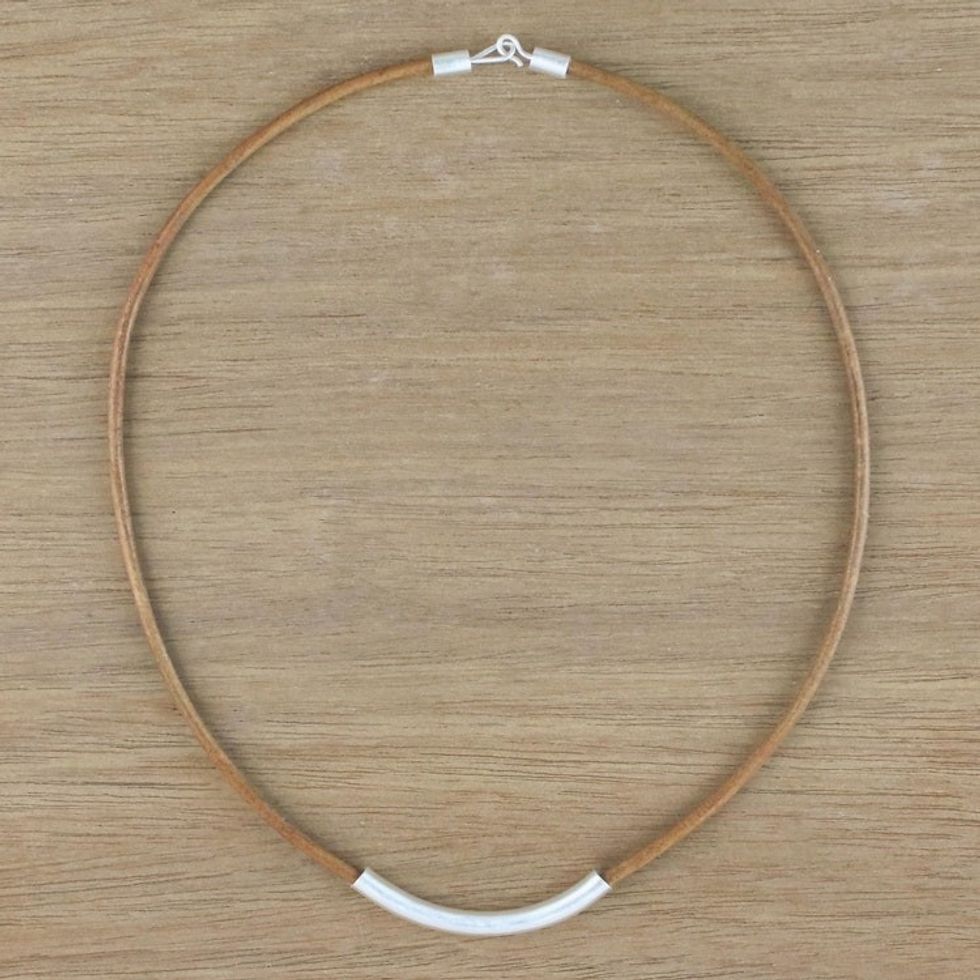 Sterling Silver and Leather Pendant Necklace from Thailand 'Everyday Style'