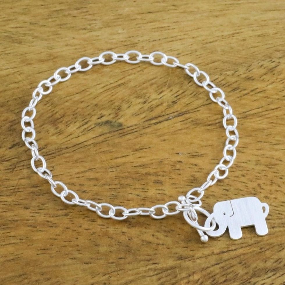 925 Sterling Silver Handmade Elephant Link Bracelet 'Simple Elephant'