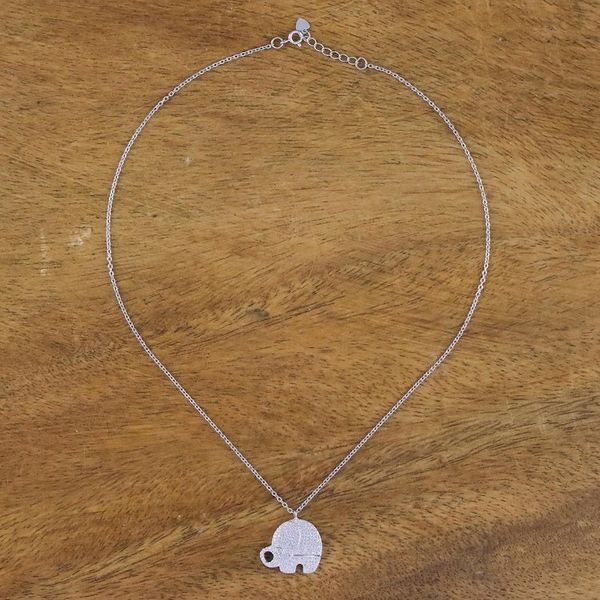 Alternate image for Cubic Zirconia 925 Sterling Silver Handmade Pendant Necklace Luxurious Elephant