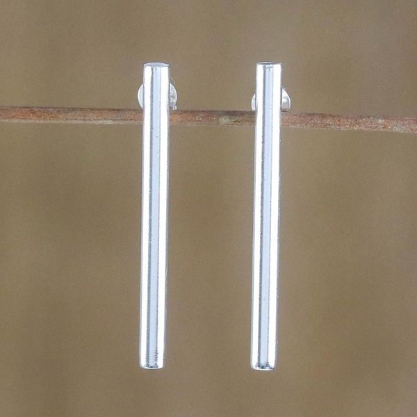 Alternate image for Sterling Silver Cylindrical Drop Earrings from Thailand Gleaming Pillars