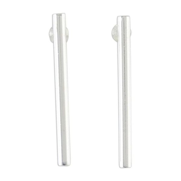 Alternate image for Sterling Silver Cylindrical Drop Earrings from Thailand Gleaming Pillars