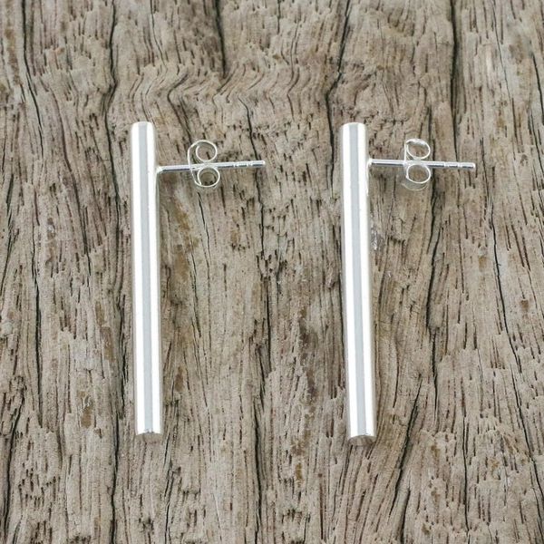 Alternate image for Sterling Silver Cylindrical Drop Earrings from Thailand Gleaming Pillars
