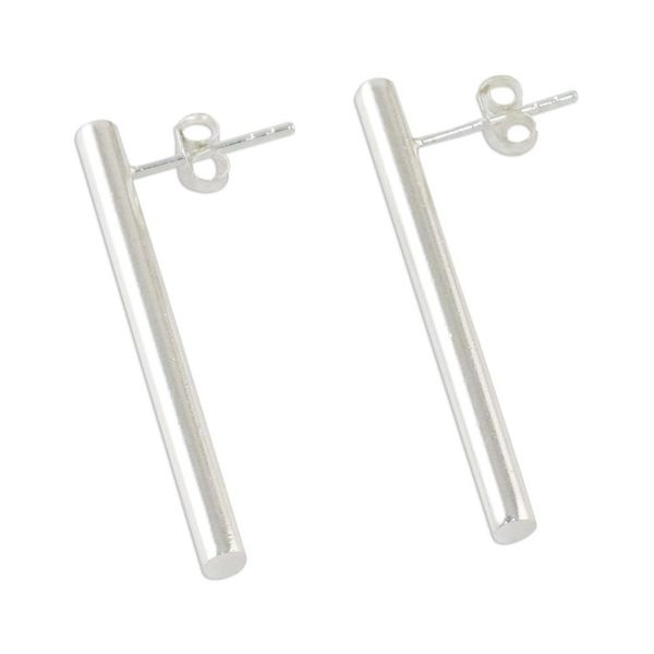Alternate image for Sterling Silver Cylindrical Drop Earrings from Thailand Gleaming Pillars