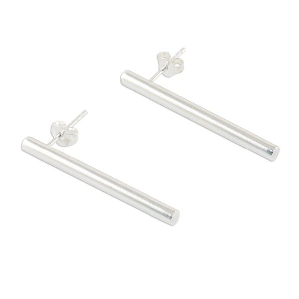 Alternate image for Sterling Silver Cylindrical Drop Earrings from Thailand Gleaming Pillars