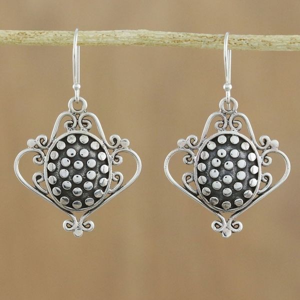 Alternate image for Sterling Silver Scrollwork and Oval with Dot Motif Earrings Ladies Tea