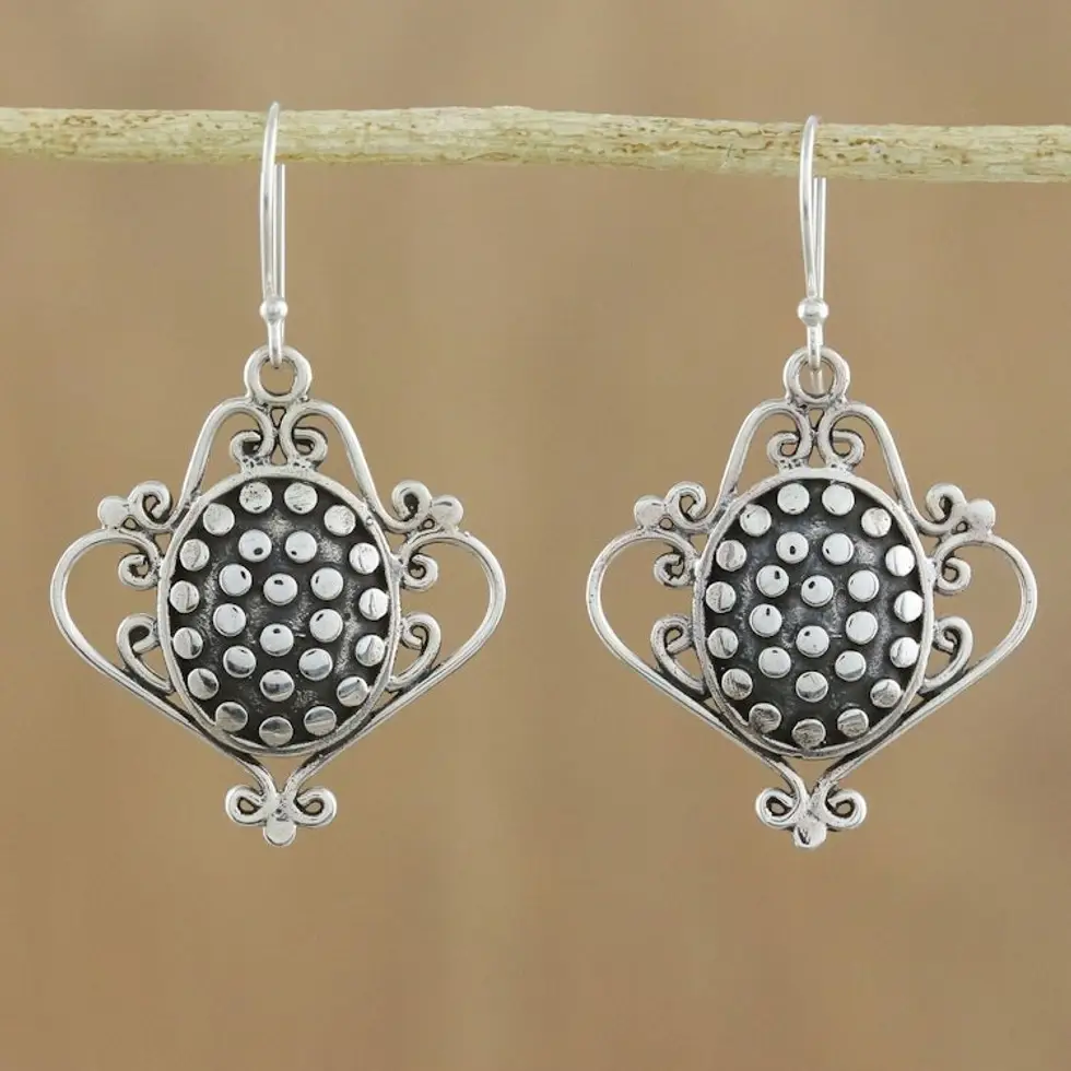 Sterling Silver Scrollwork and Oval with Dot Motif Earrings 'Ladies' Tea'