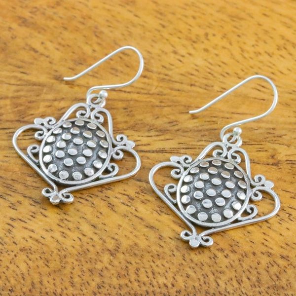 Alternate image for Sterling Silver Scrollwork and Oval with Dot Motif Earrings Ladies Tea