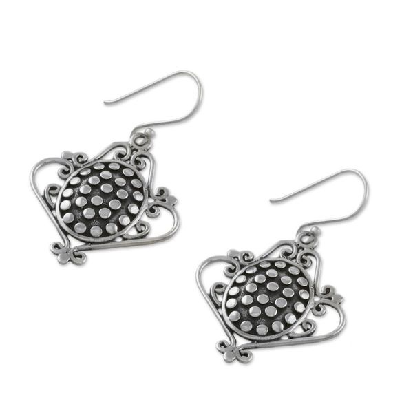 Alternate image for Sterling Silver Scrollwork and Oval with Dot Motif Earrings Ladies Tea
