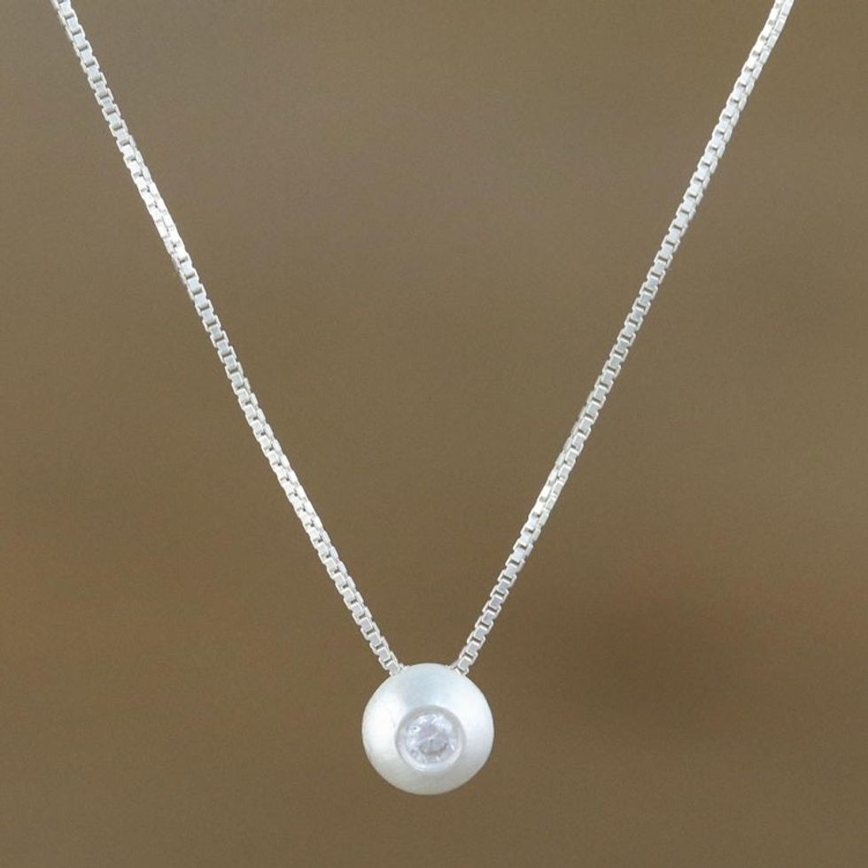 Sterling Silver and CZ Pendant Necklace from Thailand 'Sparkling Eye'