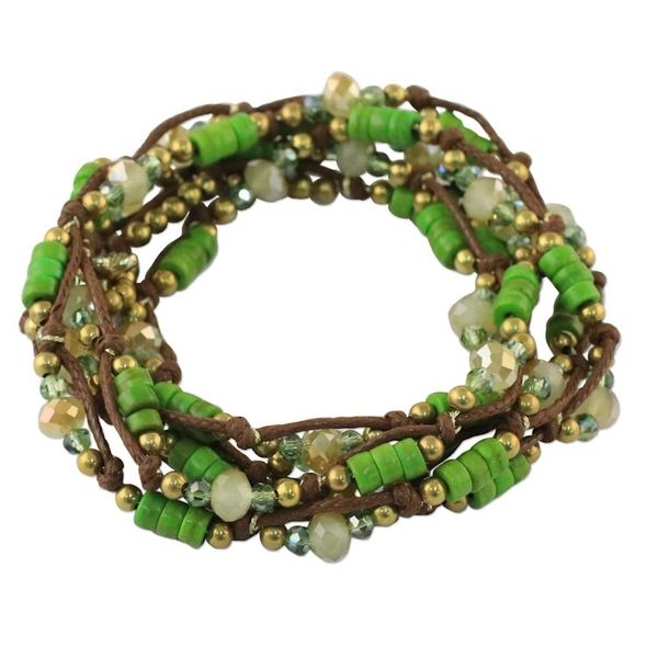 Alternate image for Green Calcite Beaded Wrap Bracelet from Thailand Forest Party