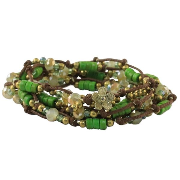 Alternate image for Green Calcite Beaded Wrap Bracelet from Thailand Forest Party