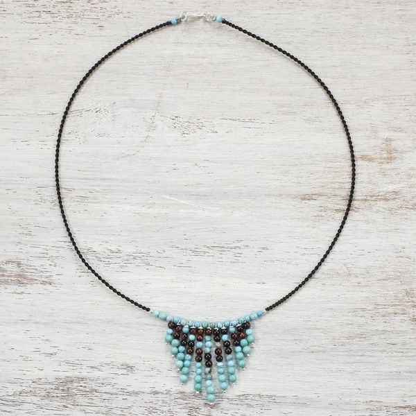 Alternate image for Beaded Blue and Brown Gemstone Waterfall Necklace Waterfall Bliss