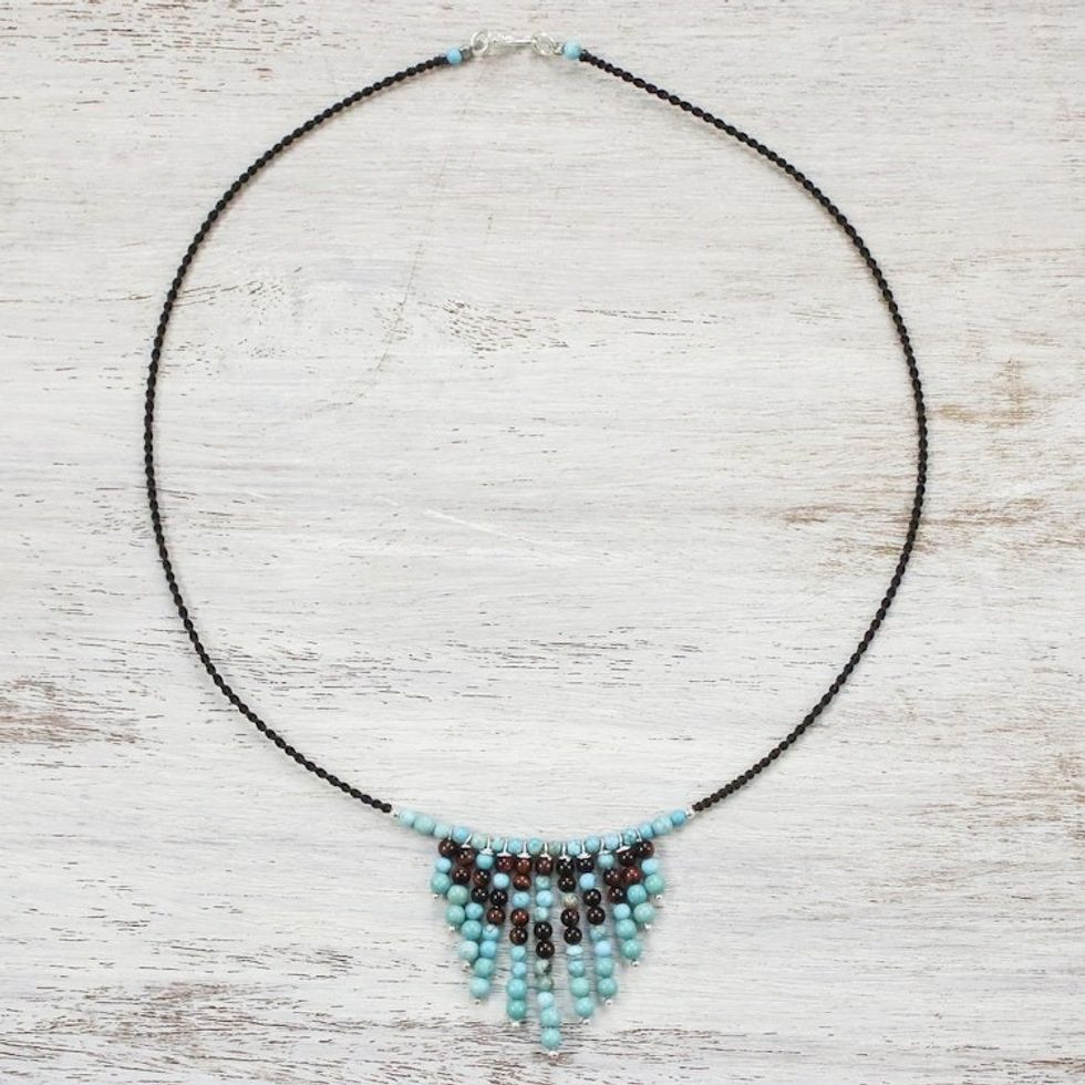 Beaded Blue and Brown Gemstone Waterfall Necklace 'Waterfall Bliss'
