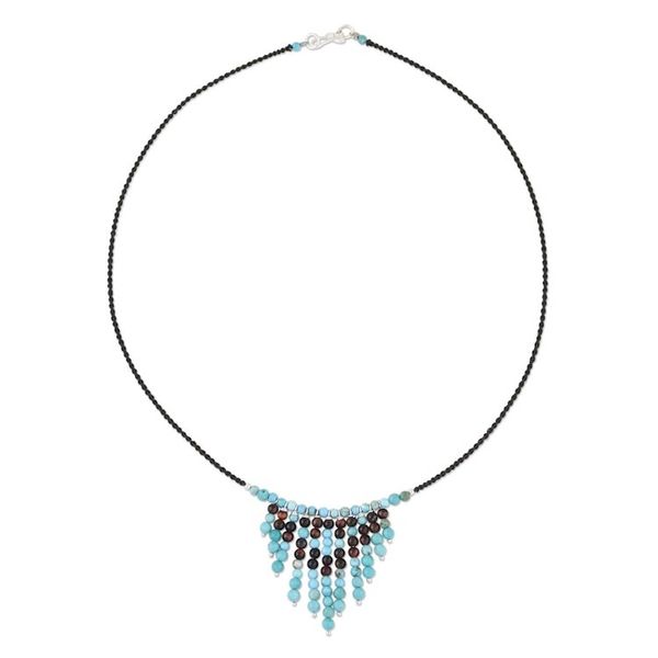 Alternate image for Beaded Blue and Brown Gemstone Waterfall Necklace Waterfall Bliss