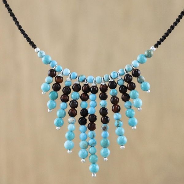 Alternate image for Beaded Blue and Brown Gemstone Waterfall Necklace Waterfall Bliss