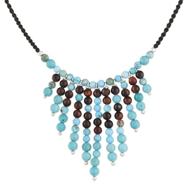Alternate image for Beaded Blue and Brown Gemstone Waterfall Necklace Waterfall Bliss