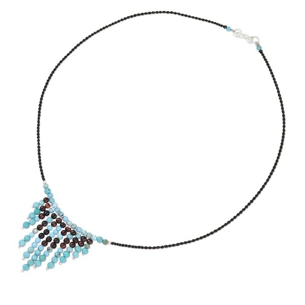 Alternate image for Beaded Blue and Brown Gemstone Waterfall Necklace Waterfall Bliss