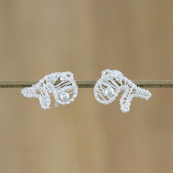Alternate image for Thai Artisan Crafted Sterling Silver Whale Stud Earrings Whale Wrap