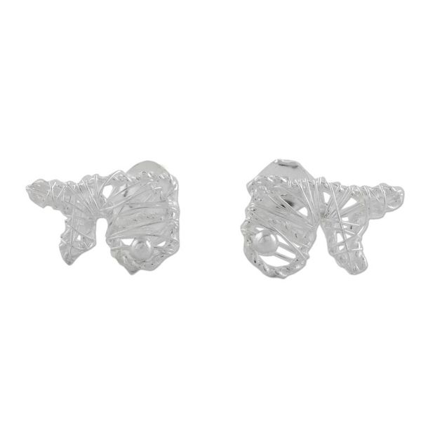 Alternate image for Thai Artisan Crafted Sterling Silver Whale Stud Earrings Whale Wrap